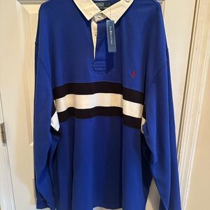 NWT Polo Ralph Lauren 4XLT Blue White Striped Rugby Long Sleeve Vintage Shirt